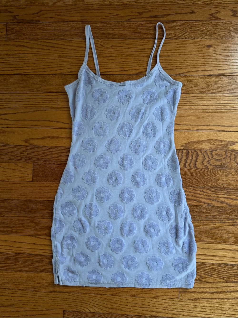 La Hearts Pale Blue Purple Floral Terry Cloth Mini Slip Dress